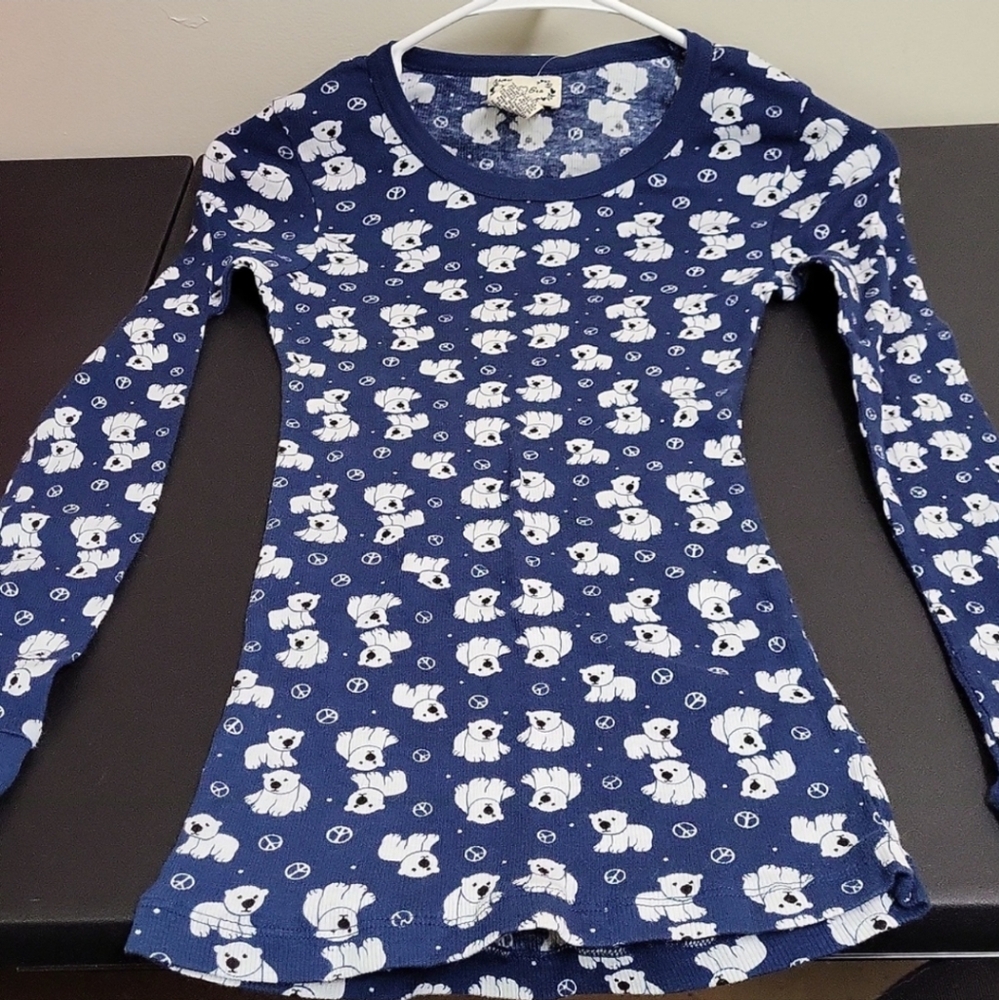 Next Era Navy Blue Ribbed Long Sleeve Shirt with Polar Bears and Peace Signs